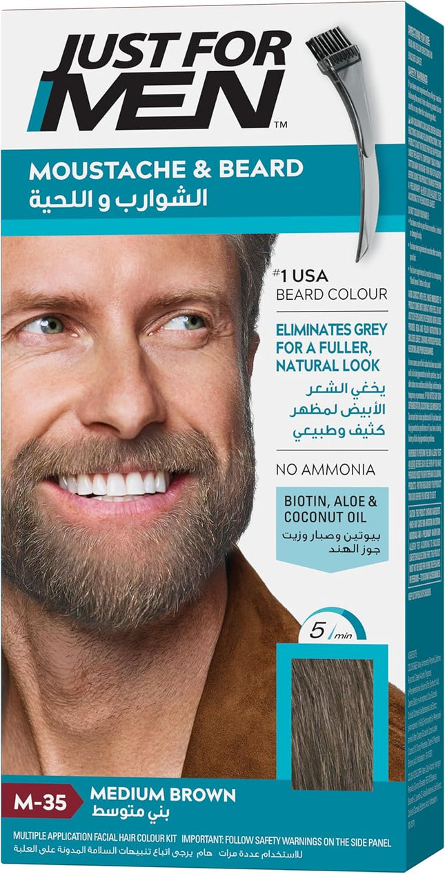JUST FOR MEN صبغة الشارب واللحية، بني متوسط M-35
