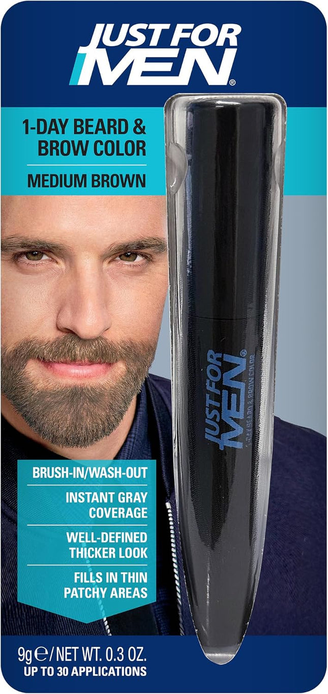 Just for Men صبغة اللحية والحواجب ليوم واحد، صبغة مؤقتة للحية والحاجبين، لمظهر أكثر امتلاءً وتحديدًا جيدًا، حتى 30 استخدامًا، بني غامق