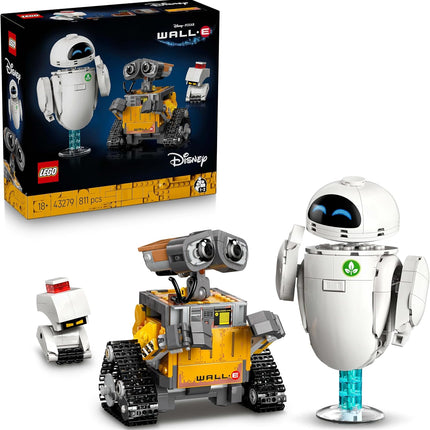 LEGO Disney & Pixar WALL-E and EVE 43279 Display Model Kit for Adults, Brick-Built Robots with M-O & Hal Figures, DIY Home Decor, Gift for Fans, 811 Pieces
