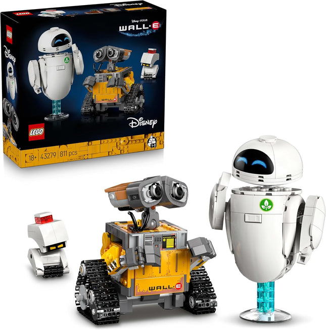 LEGO Disney & Pixar WALL-E and EVE 43279 Display Model Kit for Adults, Brick-Built Robots with M-O & Hal Figures, DIY Home Decor, Gift for Fans, 811 Pieces