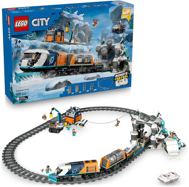 LEGO City Arctic Polar Express Train 60470 with Motorised Locomotive, 22 Track Pieces, 6 Minifigures