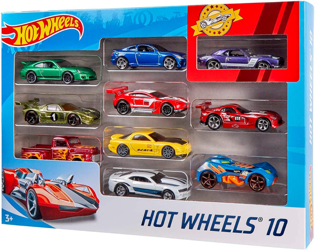 Hot Wheels Set Of 10 1:64 Scale Toy Trucks And Cars For Kids And Collectors, Styles May Vary