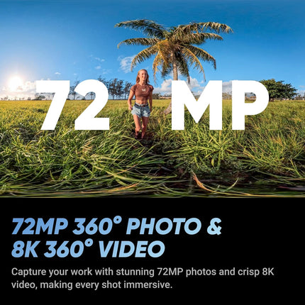 حزمة Insta360 X5 للجولات الافتراضية - صور HDR بزاوية 360 درجة بدقة 72 ميجابكسل، عصا سيلفي غير مرئية + حامل ثلاثي، بطارية 2400 مللي أمبير في الساعة