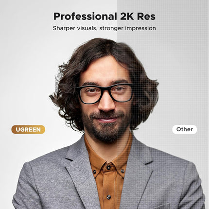 كاميرا ويب UGREEN 2K بميكروفون مزدوج وتصحيح الكاميرا وزاوية عرض 80 درجة لأجهزة Mac والكمبيوتر الشخصي، رمادي فضي