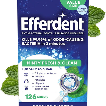 Efferdent Denture Cleaner Tablets, Minty Fresh & Clean, 126 Count