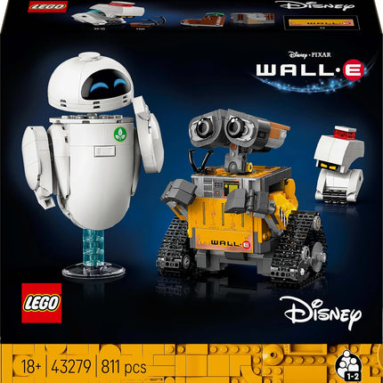 LEGO Disney & Pixar WALL-E and EVE 43279 Display Model Kit for Adults, Brick-Built Robots with M-O & Hal Figures, DIY Home Decor, Gift for Fans, 811 Pieces