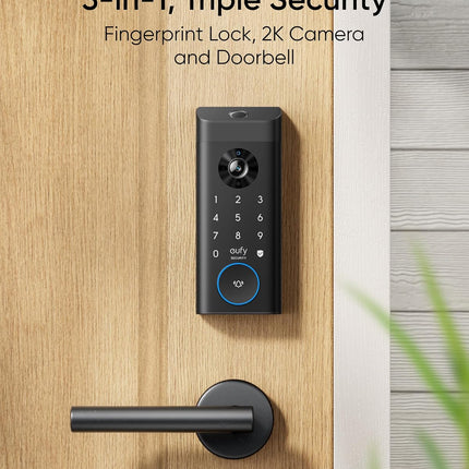 eufy Security Video Smart Lock E330, 3-in-1 Camera+Doorbell+Fingerprint Keyless Entry Door Lock, WiFi Door Lock,App Remote Control,2K HD,Doorbell Camera,No Monthly Fee